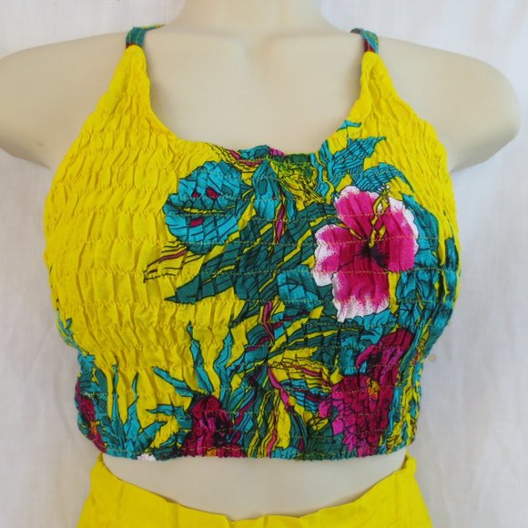 New Touch of Hawaii Yellow Tropical Beach Lounge Halter Top Wrap Pants Set OSM - Picture 2 of 10